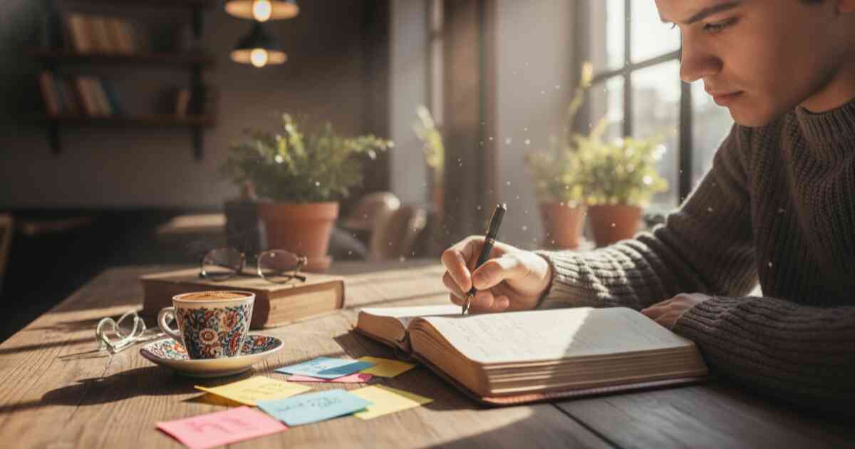 Person writing in a journal about their feelings