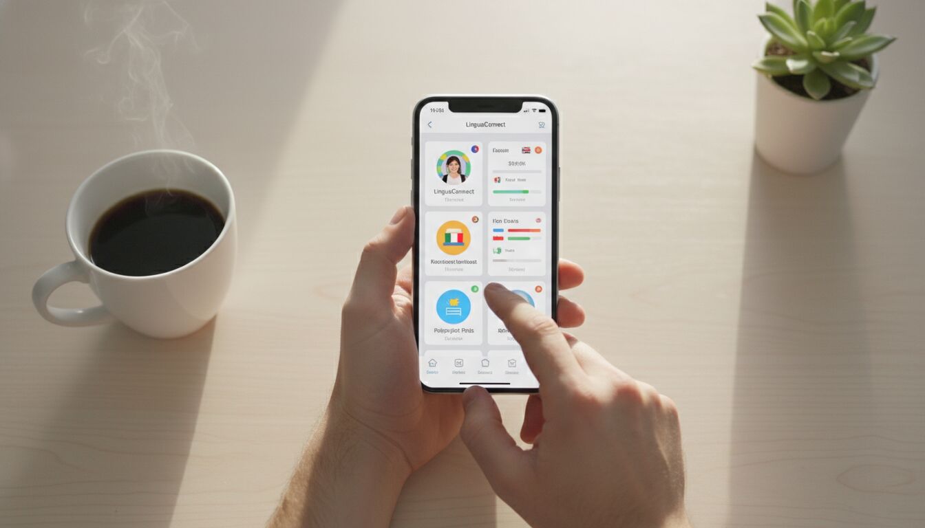 Person browsing language exchange apps on a smartphone