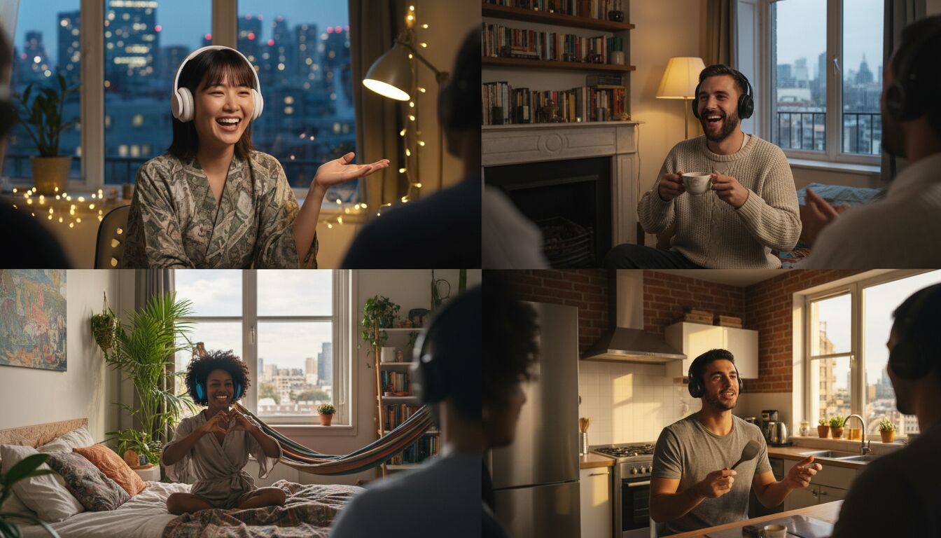 Diverse group of friends video chatting across different time zones