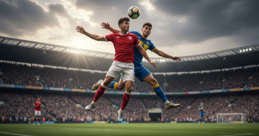 Aerial duel during a football match
