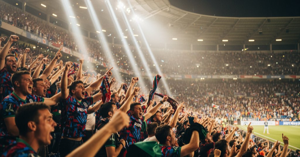 Football fans celebrating a goal